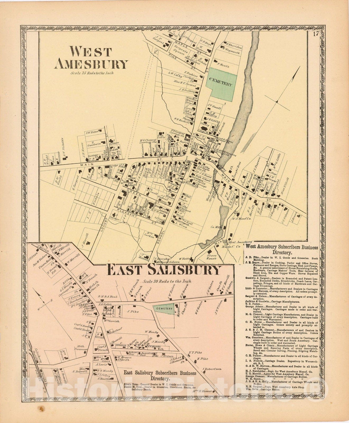 Historic Map : Atlas of Essex County Massachusetts, Amesbury & Salisbury 1872 , Vintage Wall Art