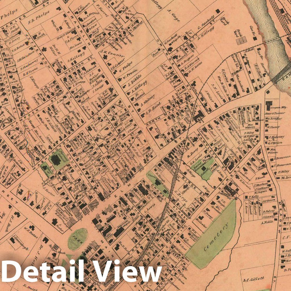Historic Map : Atlas of Hampden County Massachusetts, Westfield 1870 , Vintage Wall Art