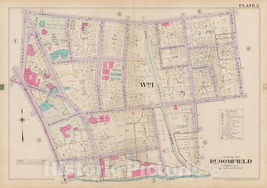 Historic Map : Atlas of Bloomfield, Belleville and Nutley; Essex County Vol D, Bloomfield 1932 Plate 002 , Vintage Wall Art