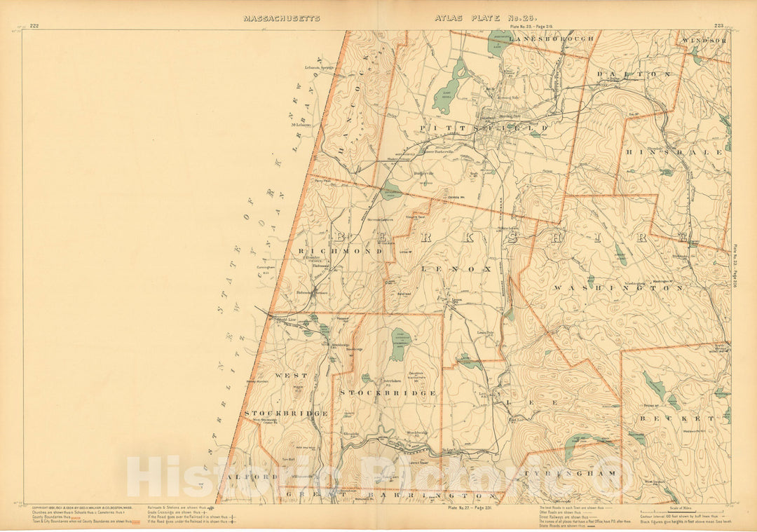 Historic Map : Atlas of Massachusetts, Becket & Lee & Lenox & Pittsfield & Stockbridge & West Stockbridge 1904 Plate 026 , Vintage Wall Art