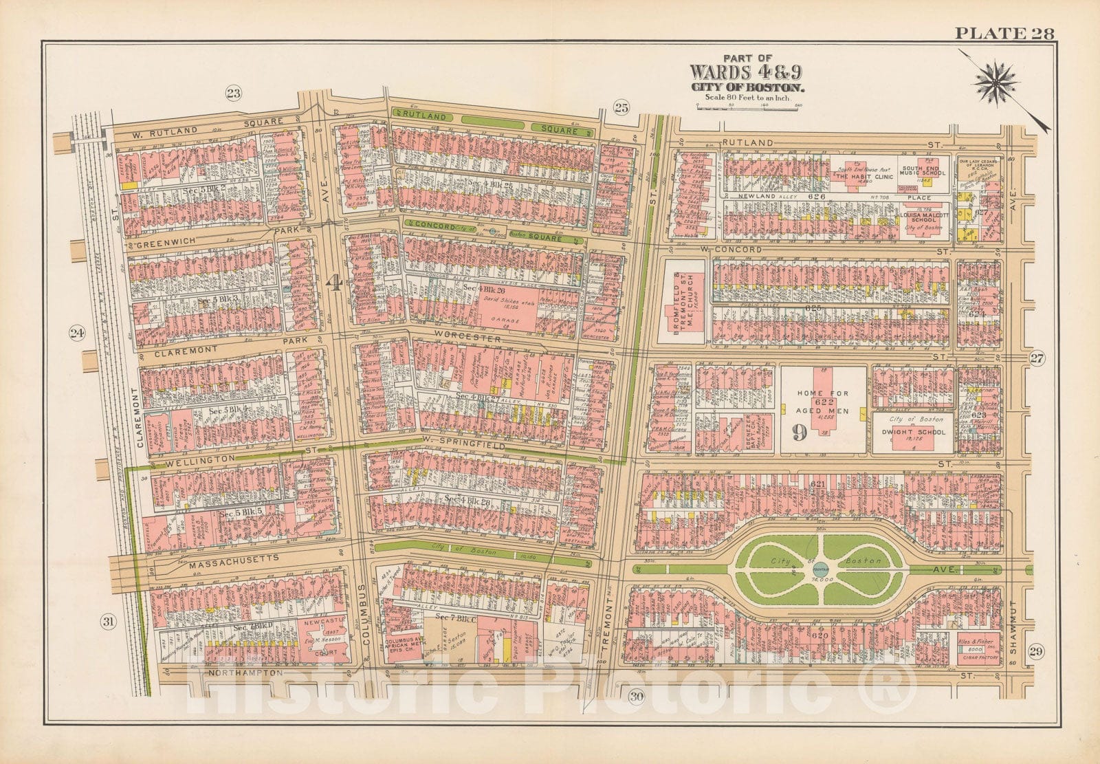 Historic Map : Atlas City of Boston, Boston 1938 Plate 028 , Vintage Wall Art
