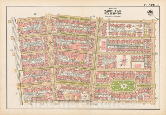 Historic Map : Atlas City of Boston, Boston 1938 Plate 028 , Vintage Wall Art