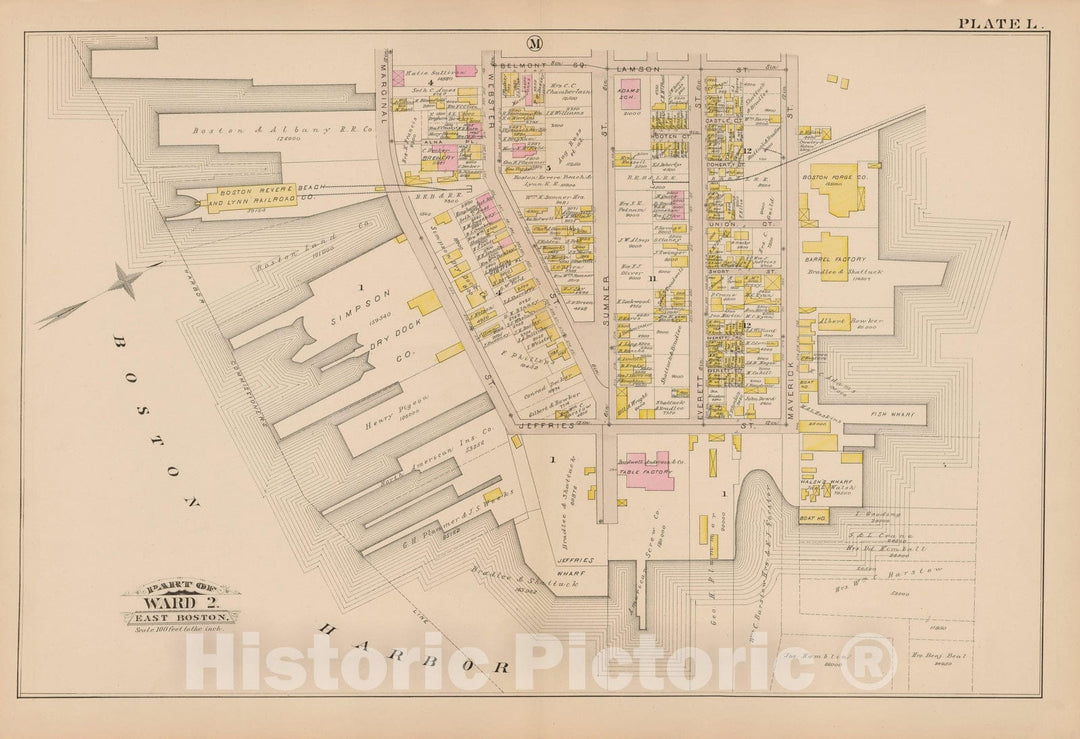 Historic Map : Atlas of East Boston, 1884 Plate L , Vintage Wall Art