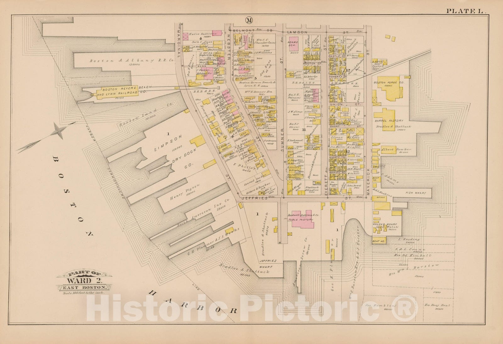 Historic Map : Atlas of East Boston, 1884 Plate L , Vintage Wall Art