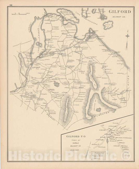 Historic Map : Gilford 1892 , Town and City Atlas State of New Hampshire , v2, Vintage Wall Art
