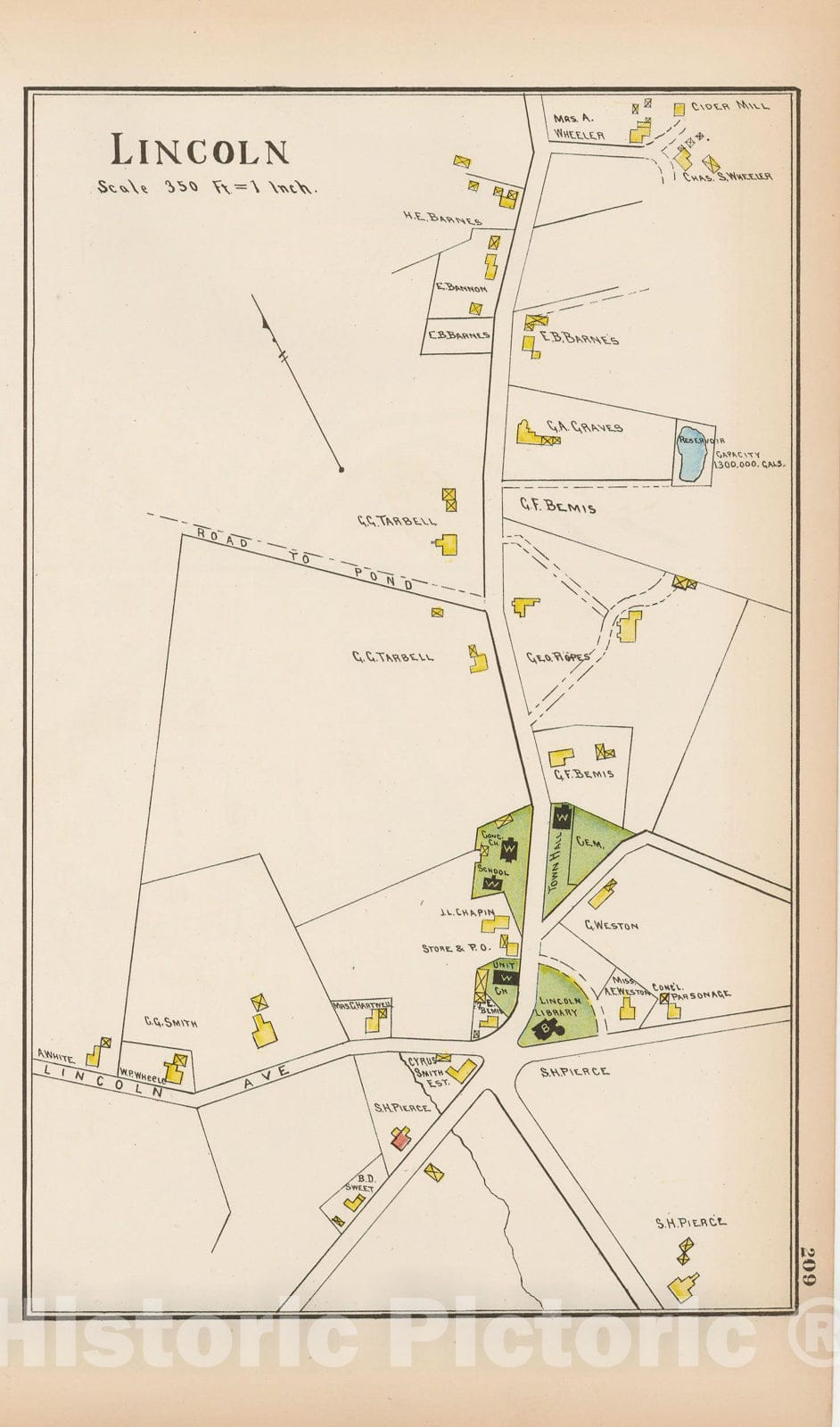 Historic Map : Atlas of Middlesex County, Massachusetts, Lincoln 1889 , Vintage Wall Art