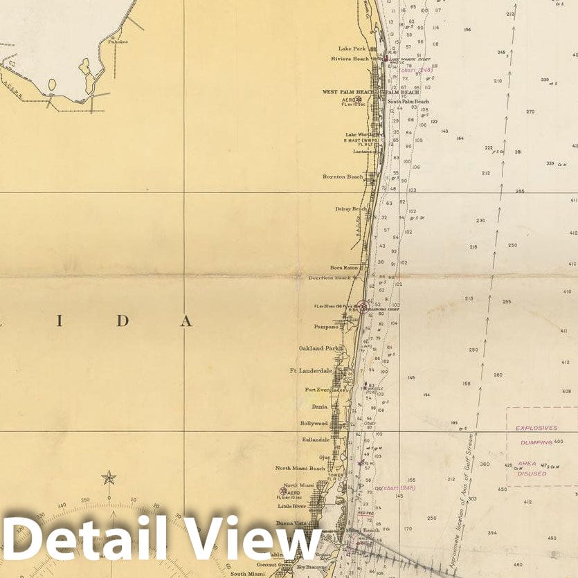 Historic Map : Coastal Charts - Florida: Cape Canaveral to Key West 1948 , Vintage Wall Art