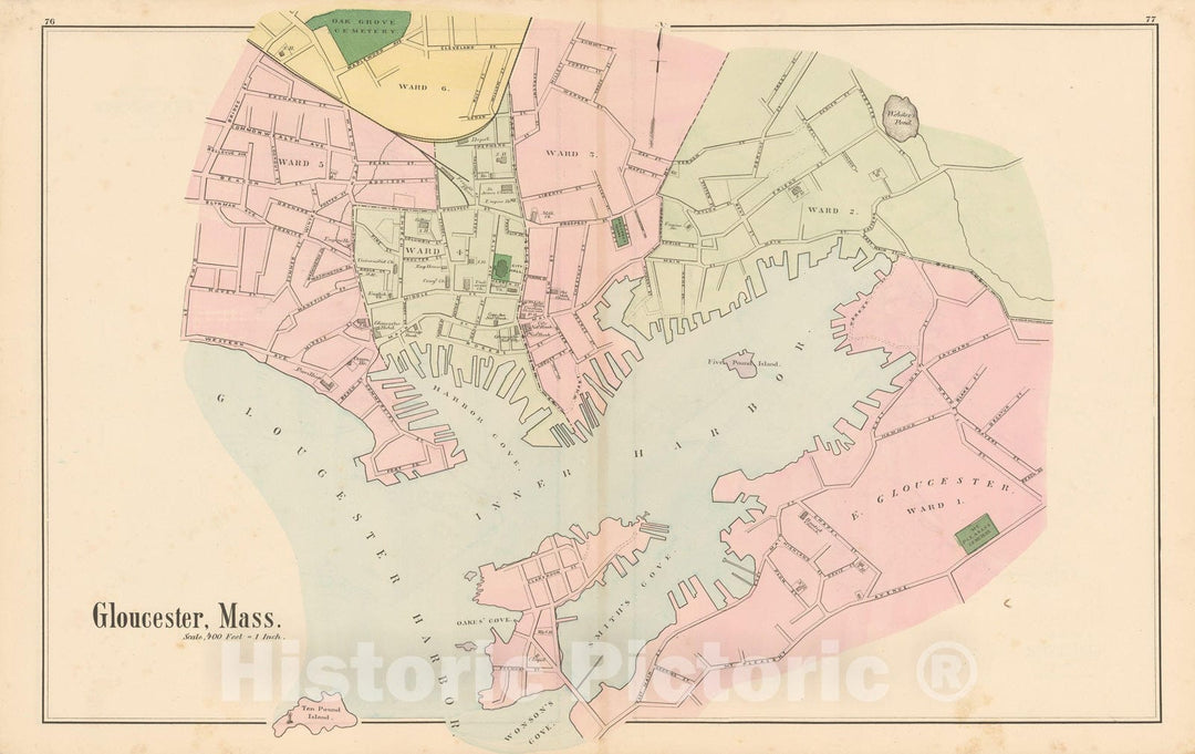 Historic Map : Atlas of Essex County, Gloucester 1884 , Vintage Wall Art