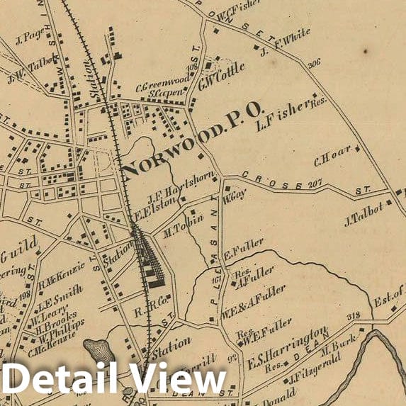 Historic Map : Atlas of Norfolk County, Norwood 1876 , v2, Vintage Wall Art