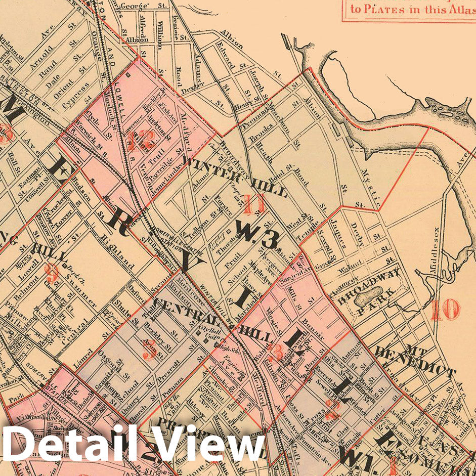Historic Map : Atlas of Somerville Massachusetts, Somerville 1884 Index Plate , Vintage Wall Art