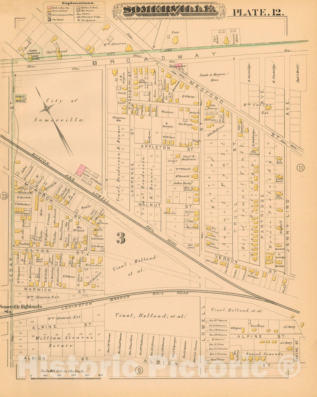 Historic Map : Atlas of Somerville Massachusetts, Somerville 1884 Plate 012 , Vintage Wall Art