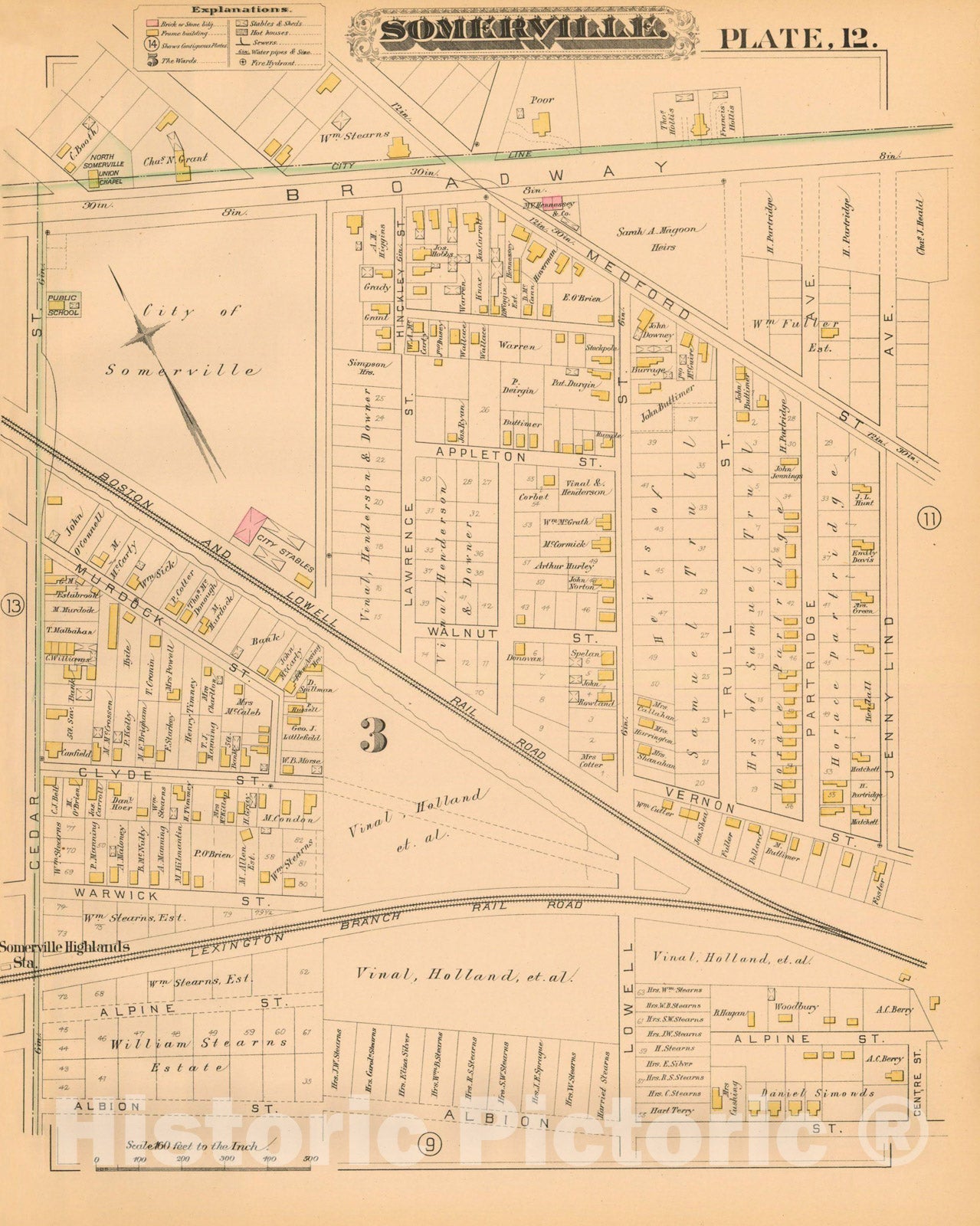 Historic Map : Atlas of Somerville Massachusetts, Somerville 1884 Plate 012 , Vintage Wall Art