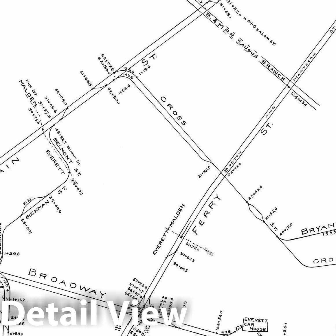 Historic Map : Boston Elevated Railway Track Plans, Everett 1899-1915 Plate 020 , Vintage Wall Art
