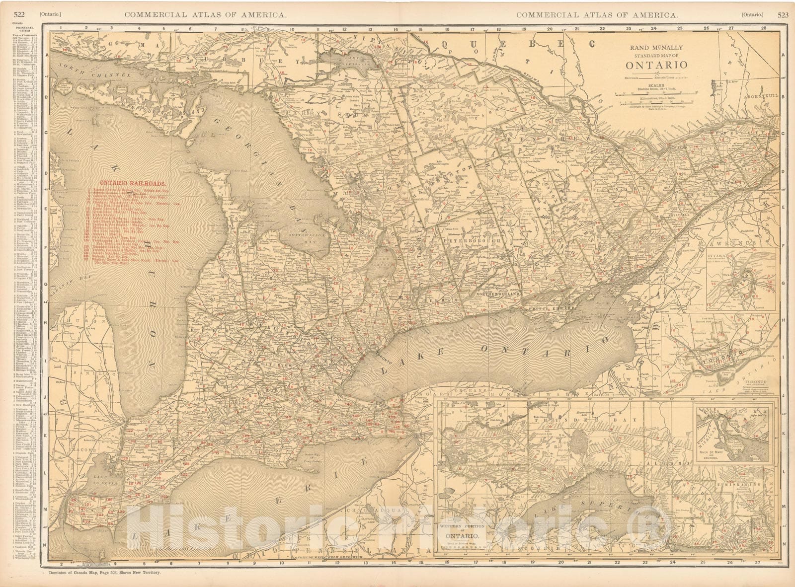 Historic Map : Commercial Atlas of America, 56th Edition, Ontario 1925 , v3, Vintage Wall Art
