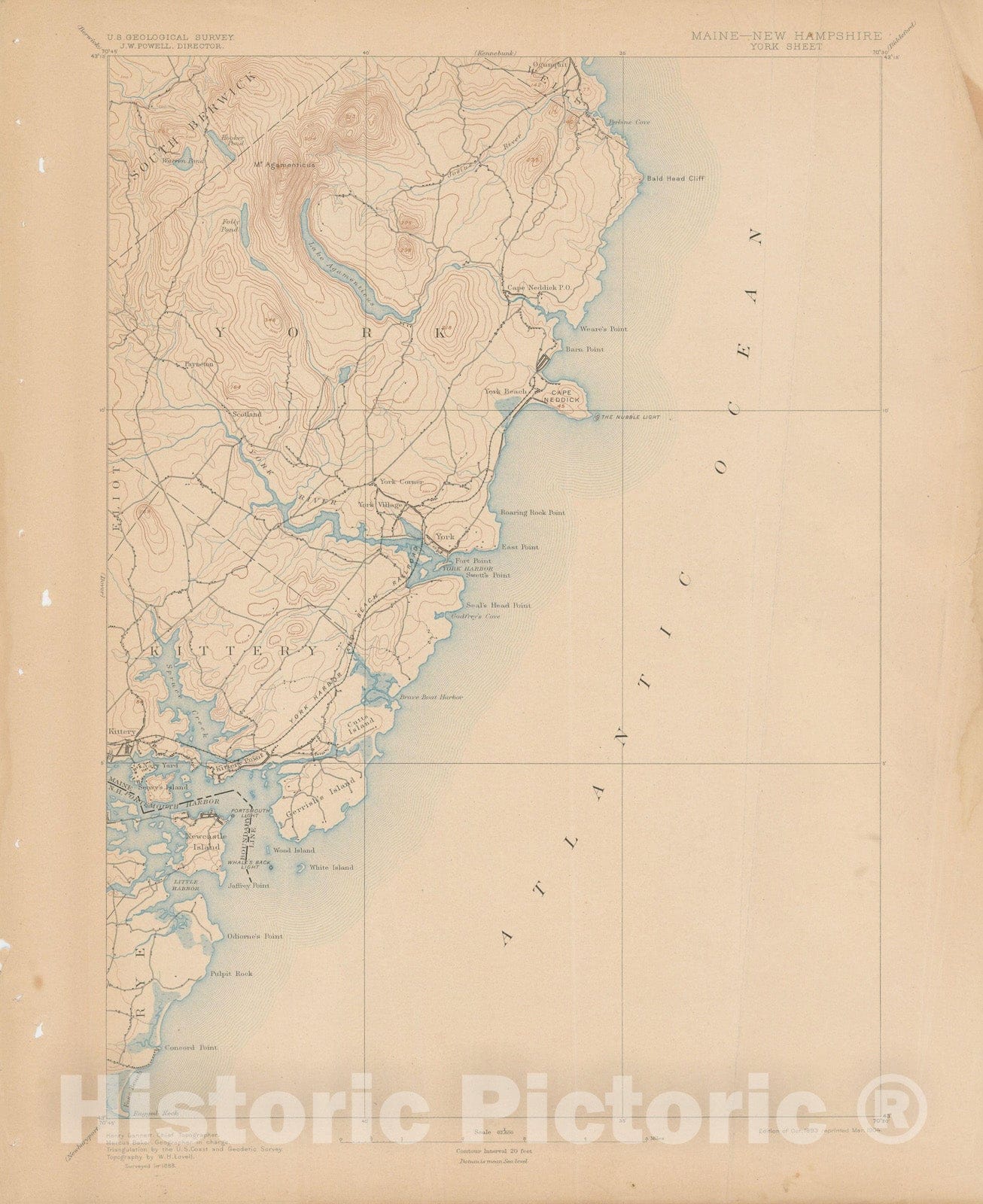 Historic Map : Atlas of Maine 1905, Kittery & Ogunquit & Wells & York 1905 Topographic Map , Vintage Wall Art