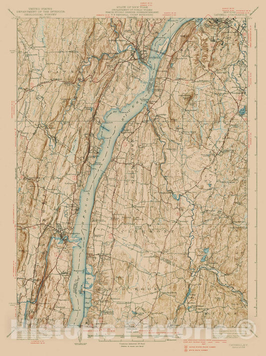 Historic Map : USGS 7.5 Minute Sheets and Quadrangles, Catskill & Clermont & Germantown & Saugerties 1938 Topographic Map , Vintage Wall Art