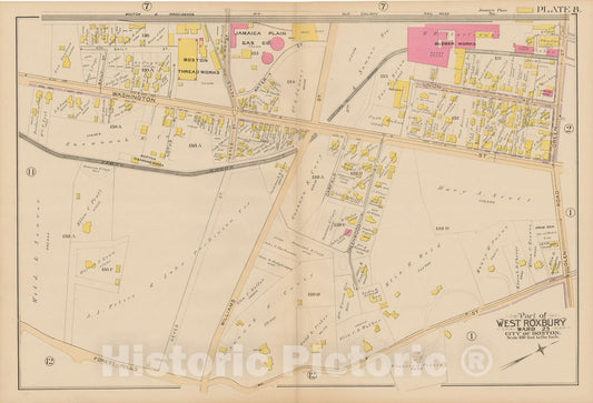 Historic Map : Atlas City of Boston, West Roxbury, Jamaica Plain 1890 Plate 008 , Vintage Wall Art