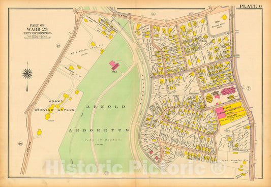 Historic Map : Atlas City of Boston, West Roxbury, Jamaica Plain 1914 Plate 006 , Vintage Wall Art