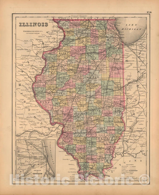 Historic Map : Illinois 1857 , General Atlas (Of The World) , Vintage Wall Art