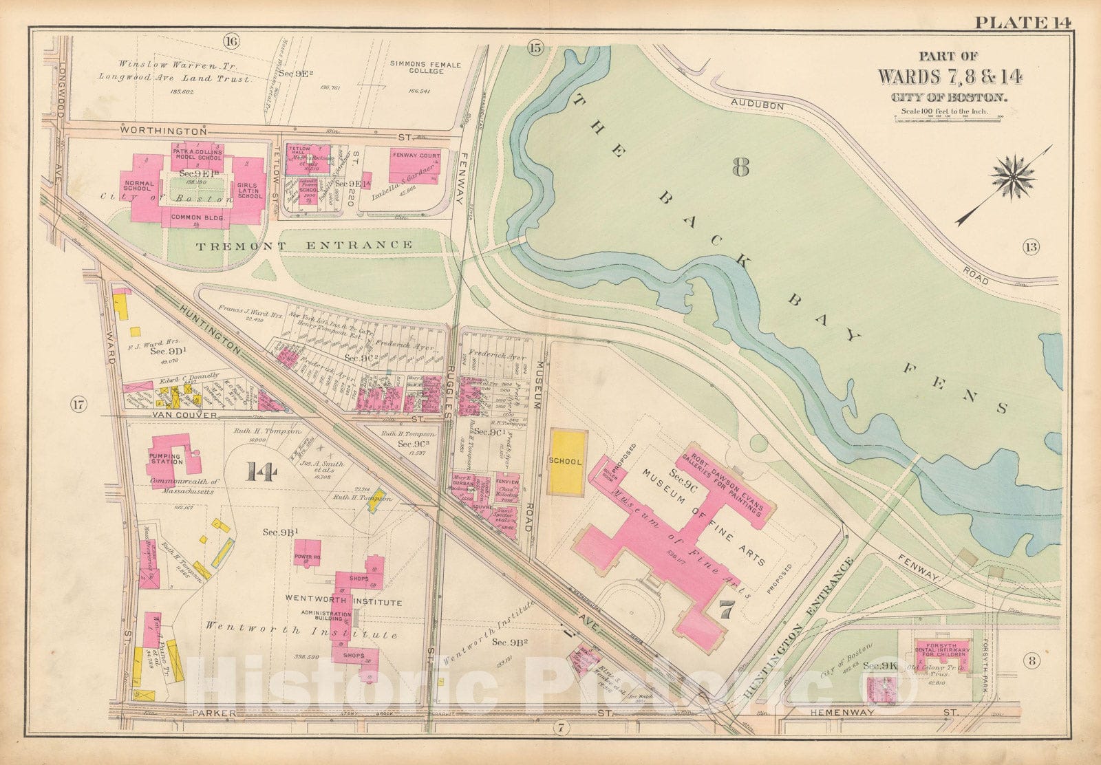 Historic Map : Atlas City of Boston, Roxbury, Roxbury 1915 Plate 014 , Vintage Wall Art