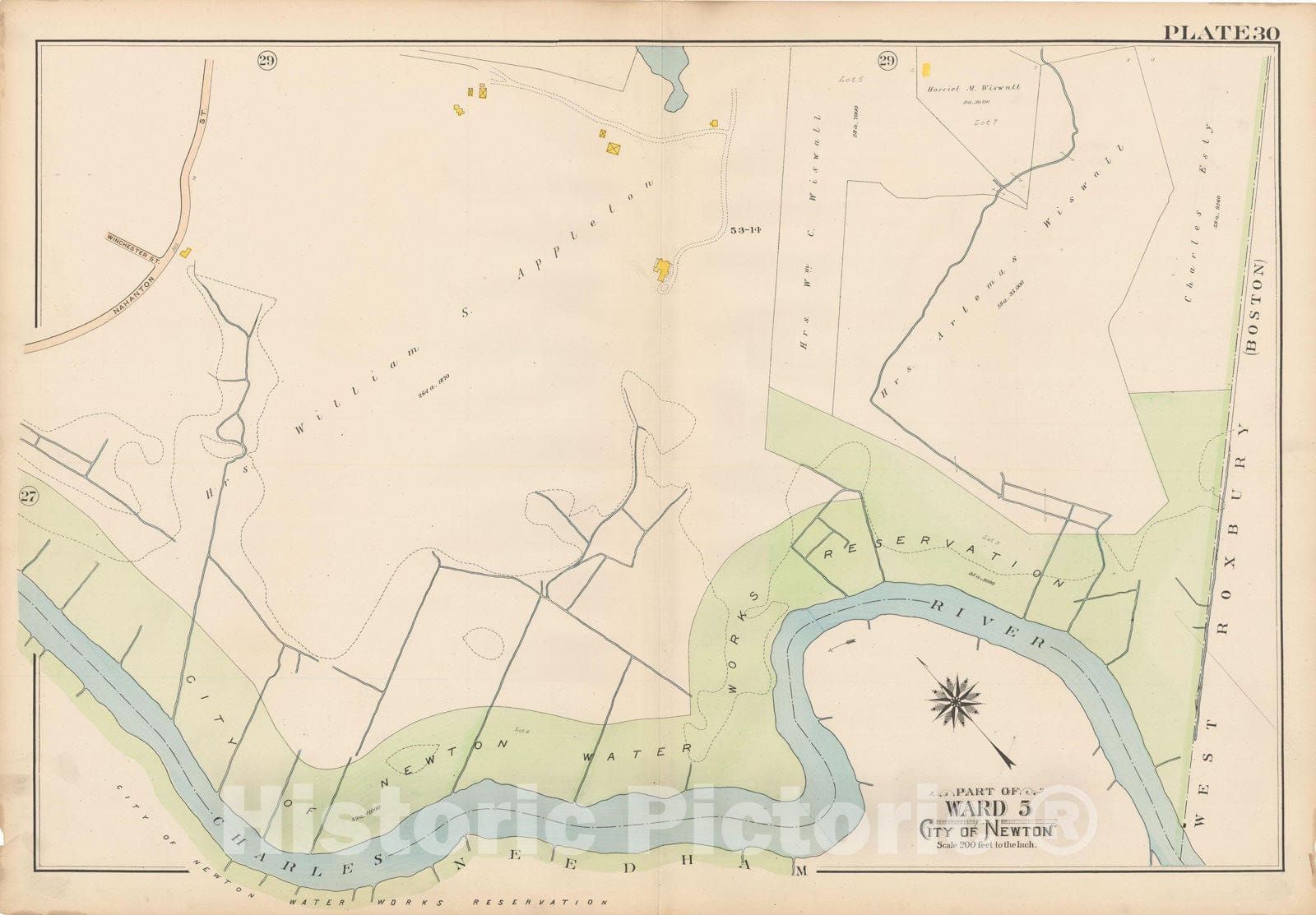 Historic Map : Atlas City of Newton, MA, Newton 1907 Plate 030 , Vintage Wall Art