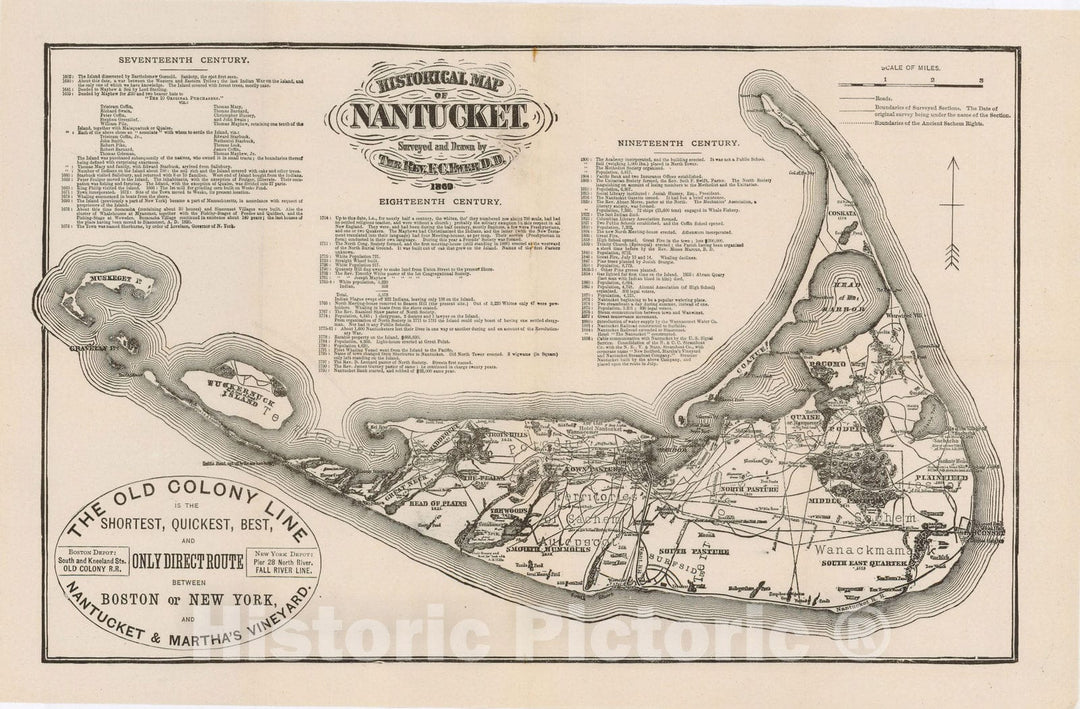 Historic Map : Nantucket County, Nantucket 1869 , Vintage Wall Art