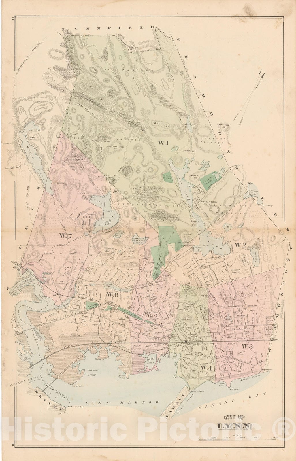 Historic Map : Atlas of Essex County, Lynn 1884 , Vintage Wall Art