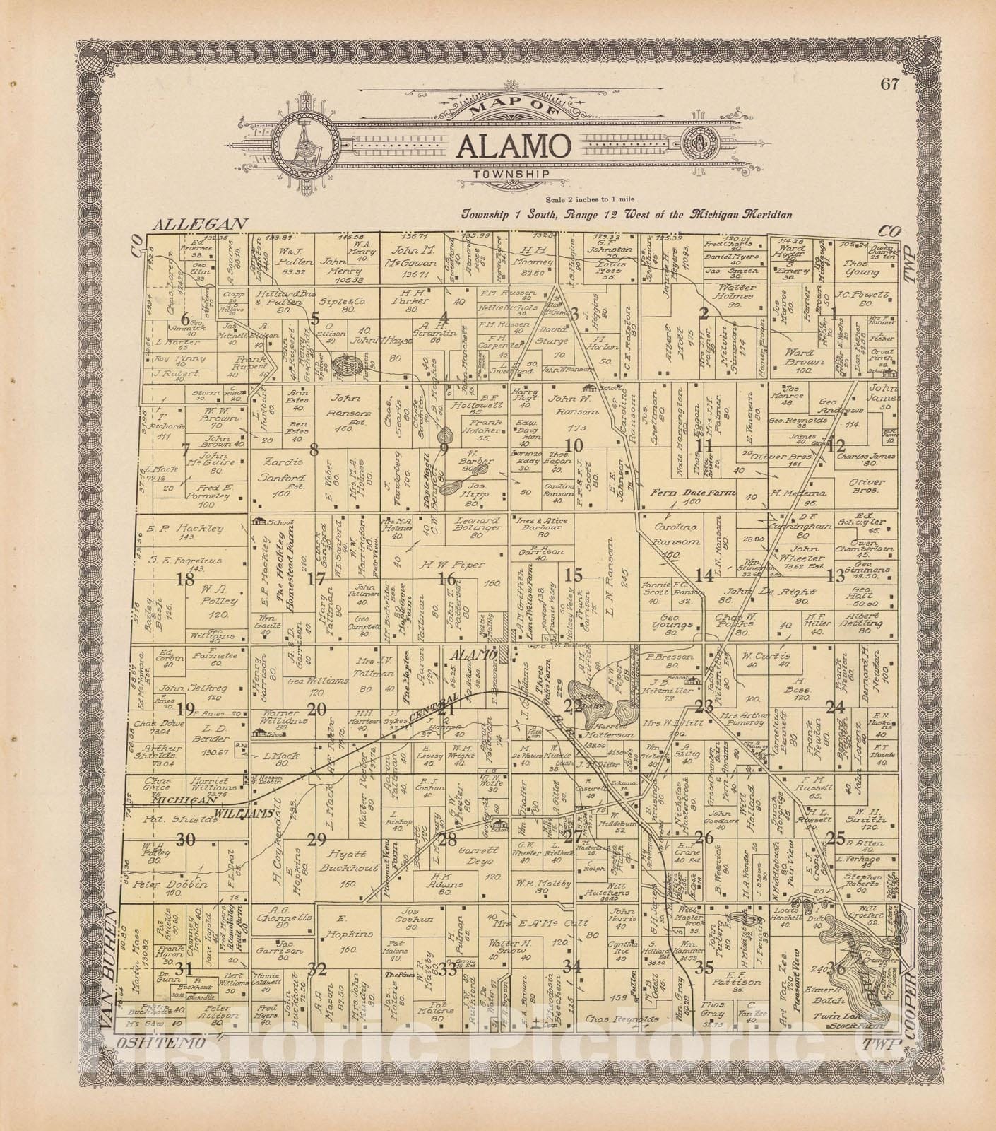 Historic Map : Alamo 1910 , Standard Atlas of Kalamazoo County , Vintage Wall Art