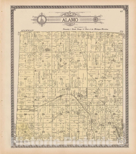 Historic Map : Alamo 1910 , Standard Atlas of Kalamazoo County , Vintage Wall Art