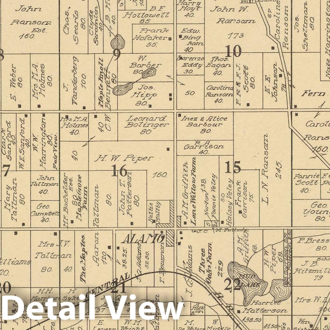 Historic Map : Alamo 1910 , Standard Atlas of Kalamazoo County , Vintage Wall Art