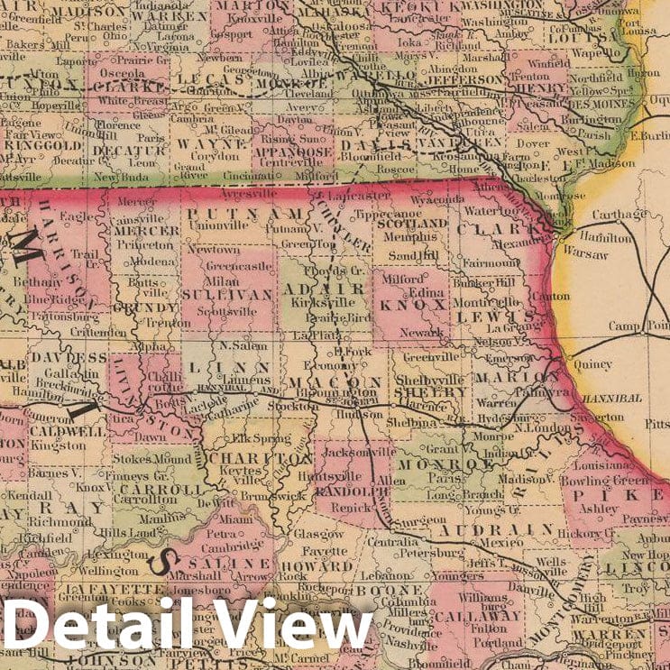Historic Map : Iowa & Missouri 1867 , New General Atlas , Vintage Wall Art