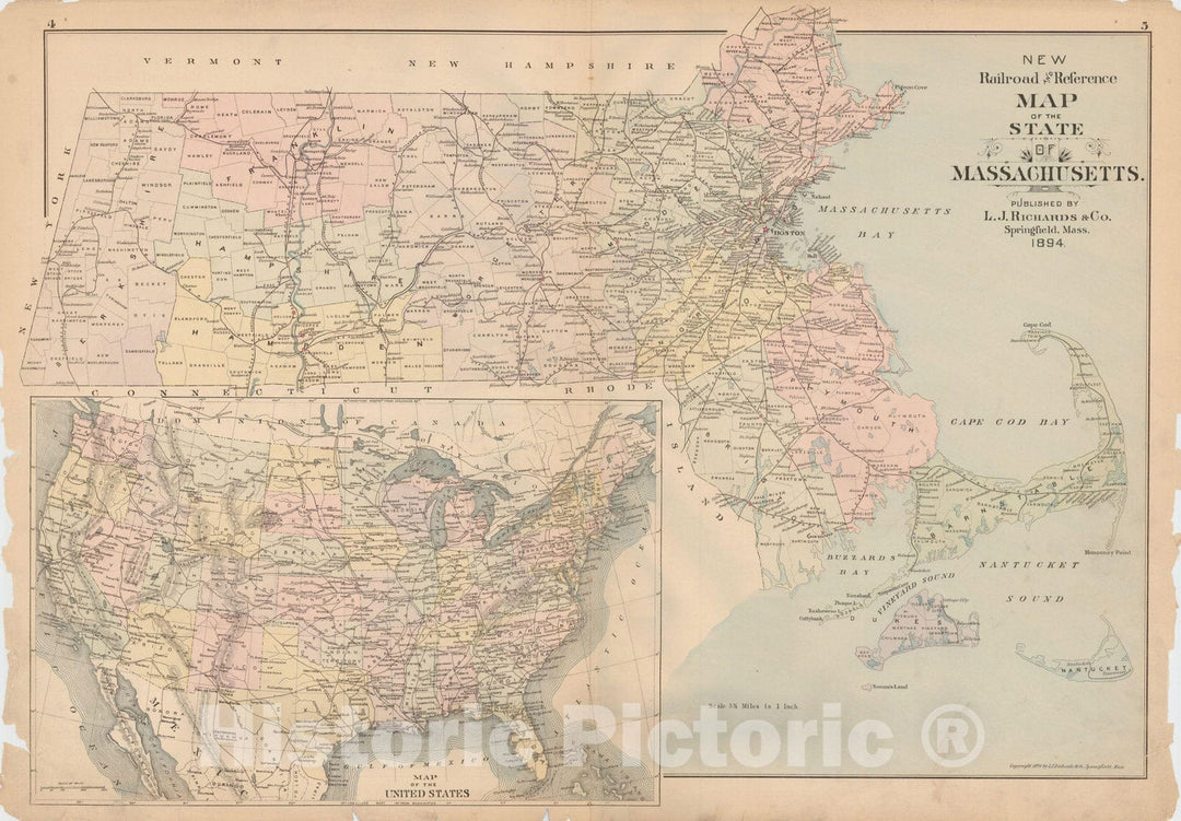 Historic Map : Atlas of Hampden County, Massachusetts, Massachusetts 1894 , Vintage Wall Art