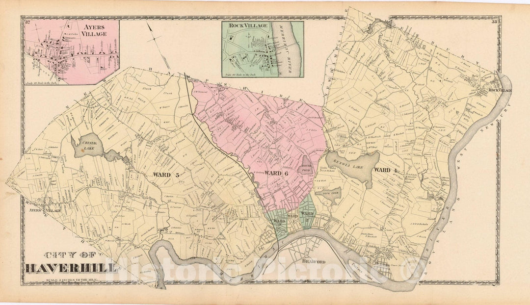 Historic Map : Atlas of Essex County Massachusetts, Haverhill 1872 , Vintage Wall Art