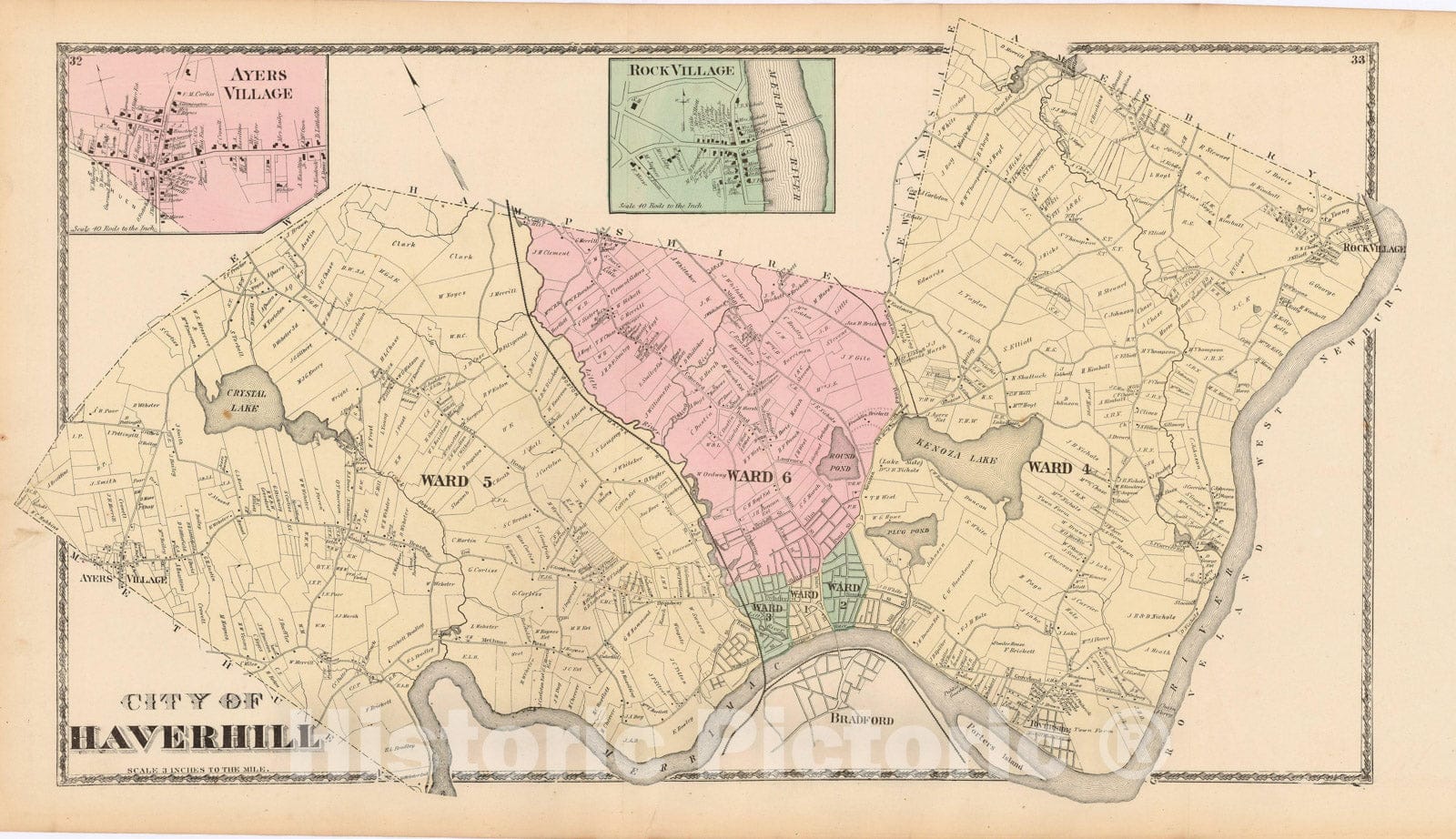 Historic Map : Atlas of Essex County Massachusetts, Haverhill 1872 , Vintage Wall Art