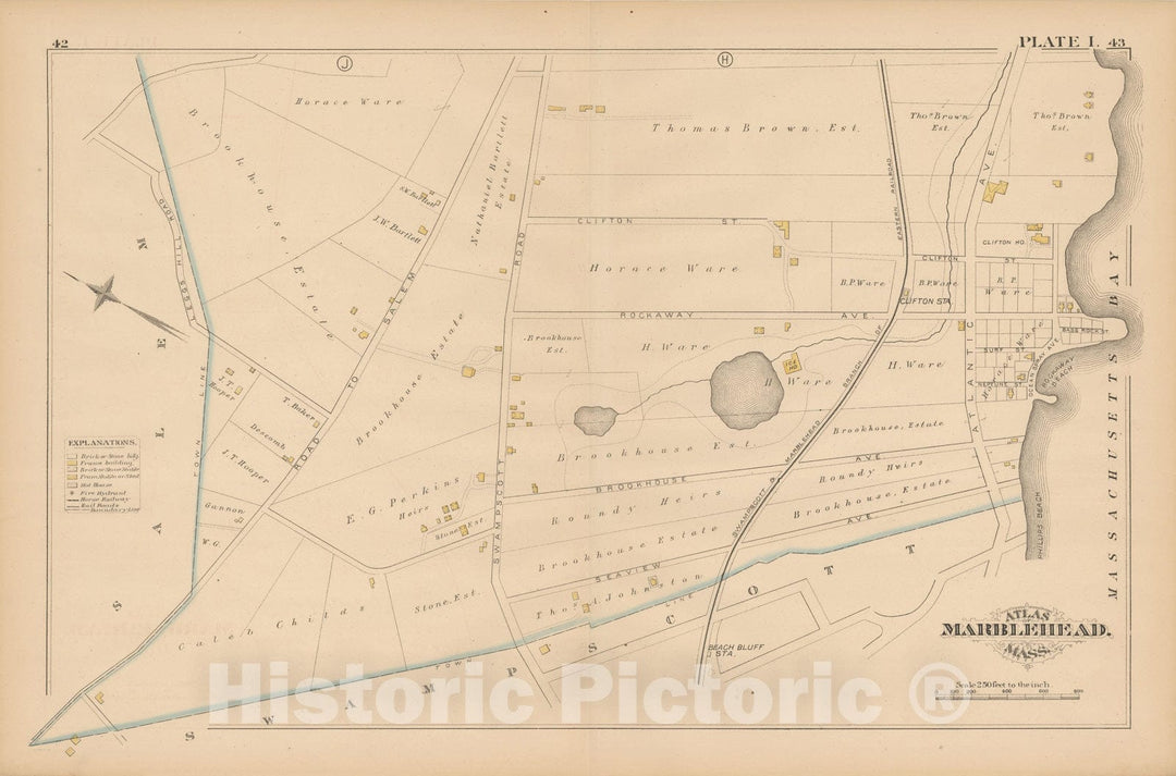 Historic Map : Atlas of Marblehead, Marblehead 1881 Plate I , Vintage Wall Art