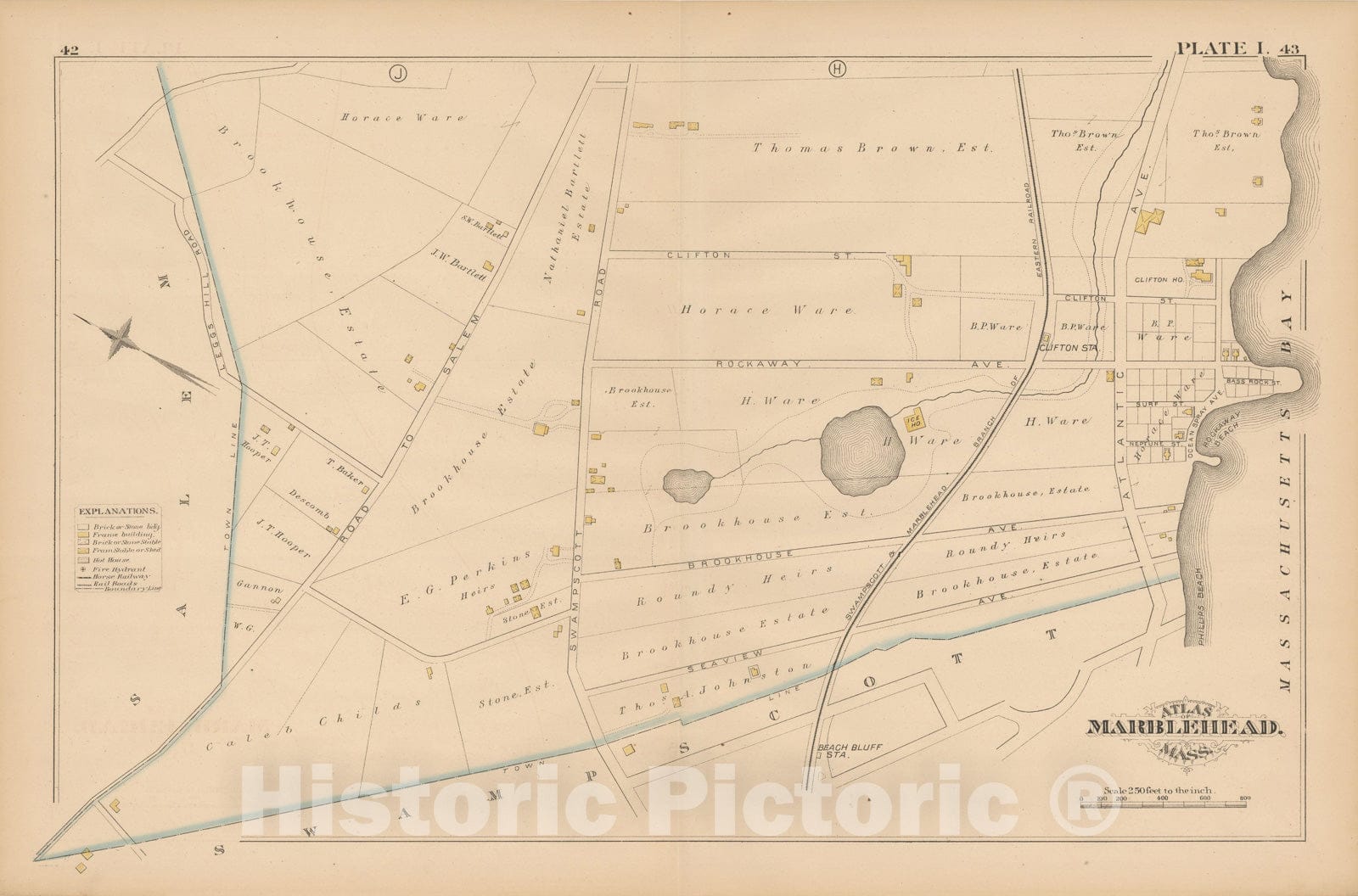 Historic Map : Atlas of Marblehead, Marblehead 1881 Plate I , Vintage Wall Art