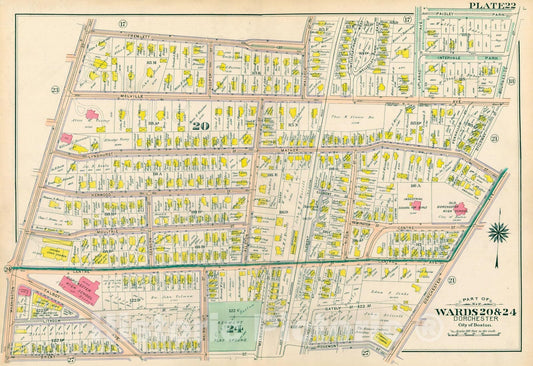 Historic Map : Atlas City of Boston, Vol. 5, Dorchester, 4th Ed., Dorchester 1904 Plate 022 , Vintage Wall Art