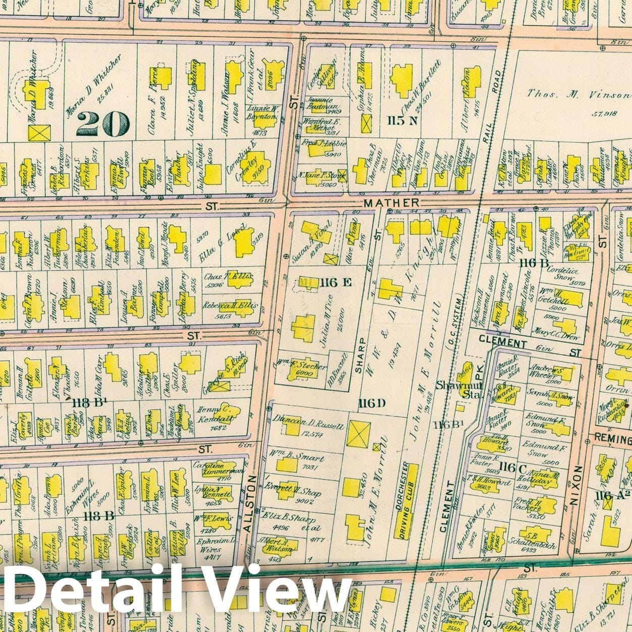 Historic Map : Atlas City of Boston, Vol. 5, Dorchester, 4th Ed., Dorchester 1904 Plate 022 , Vintage Wall Art