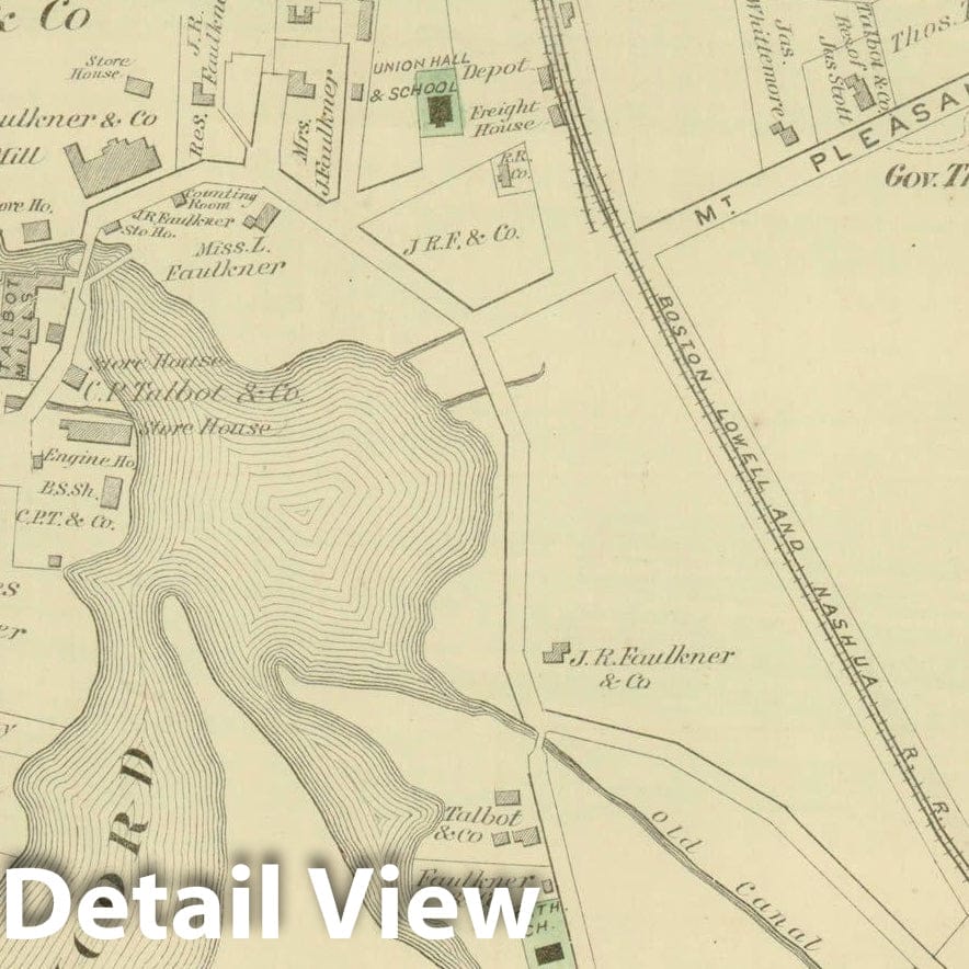 Historic Map : County Atlas of Middlesex Massachusetts, Billerica 1875 , v3, Vintage Wall Art