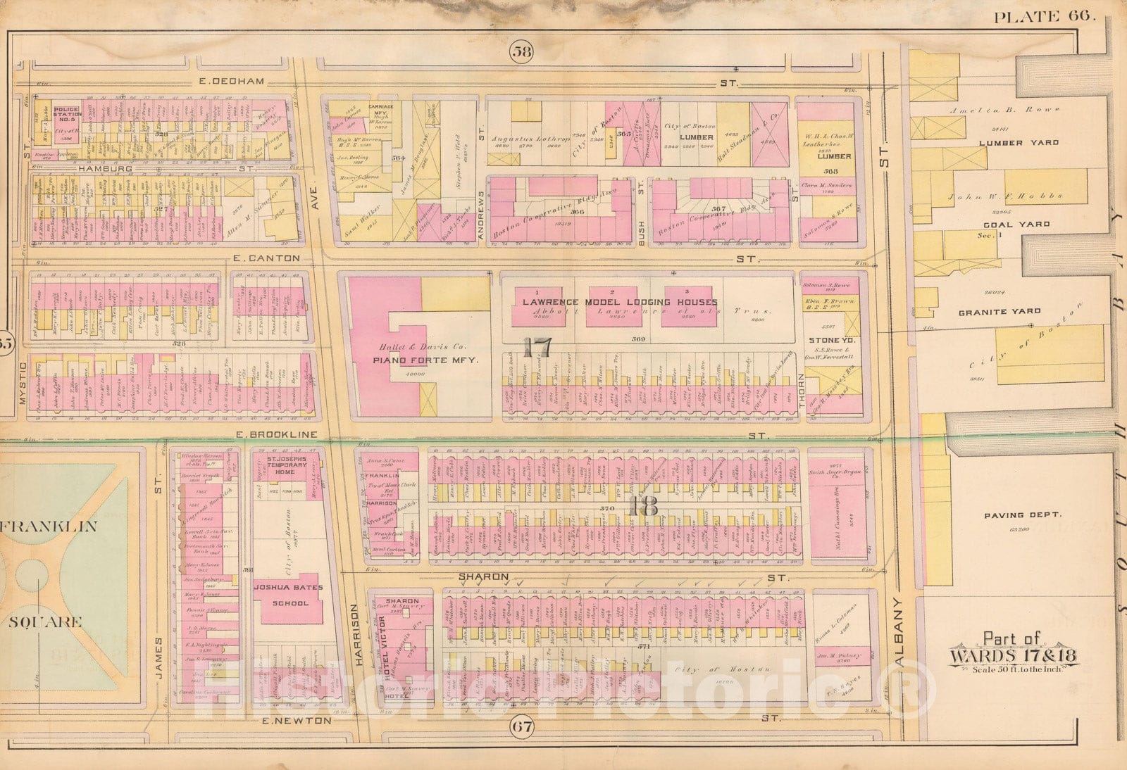 Historic Map : Atlas City of Boston, City Proper, Vol. 2, Boston 1888 Plate 066 , Vintage Wall Art