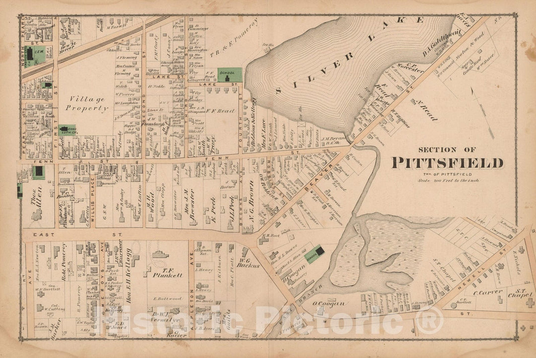 Historic Map : County Atlas of Berkshire County, Pittsfield 1876 , v8, Vintage Wall Art