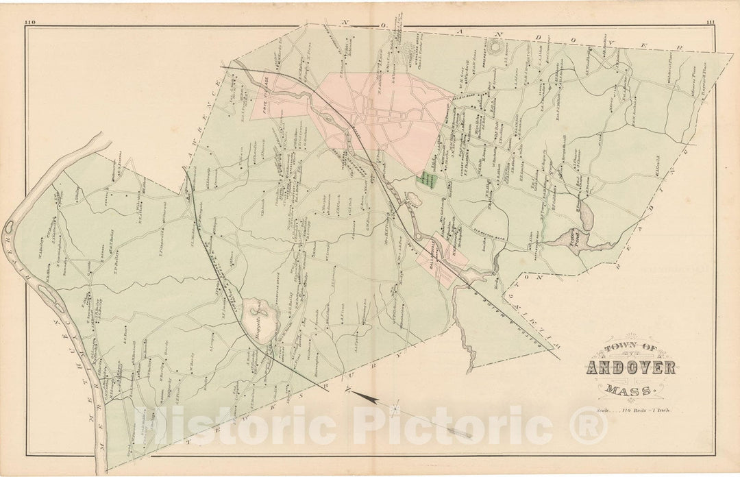 Historic Map : Atlas of Essex County, Andover 1884 , v3, Vintage Wall Art
