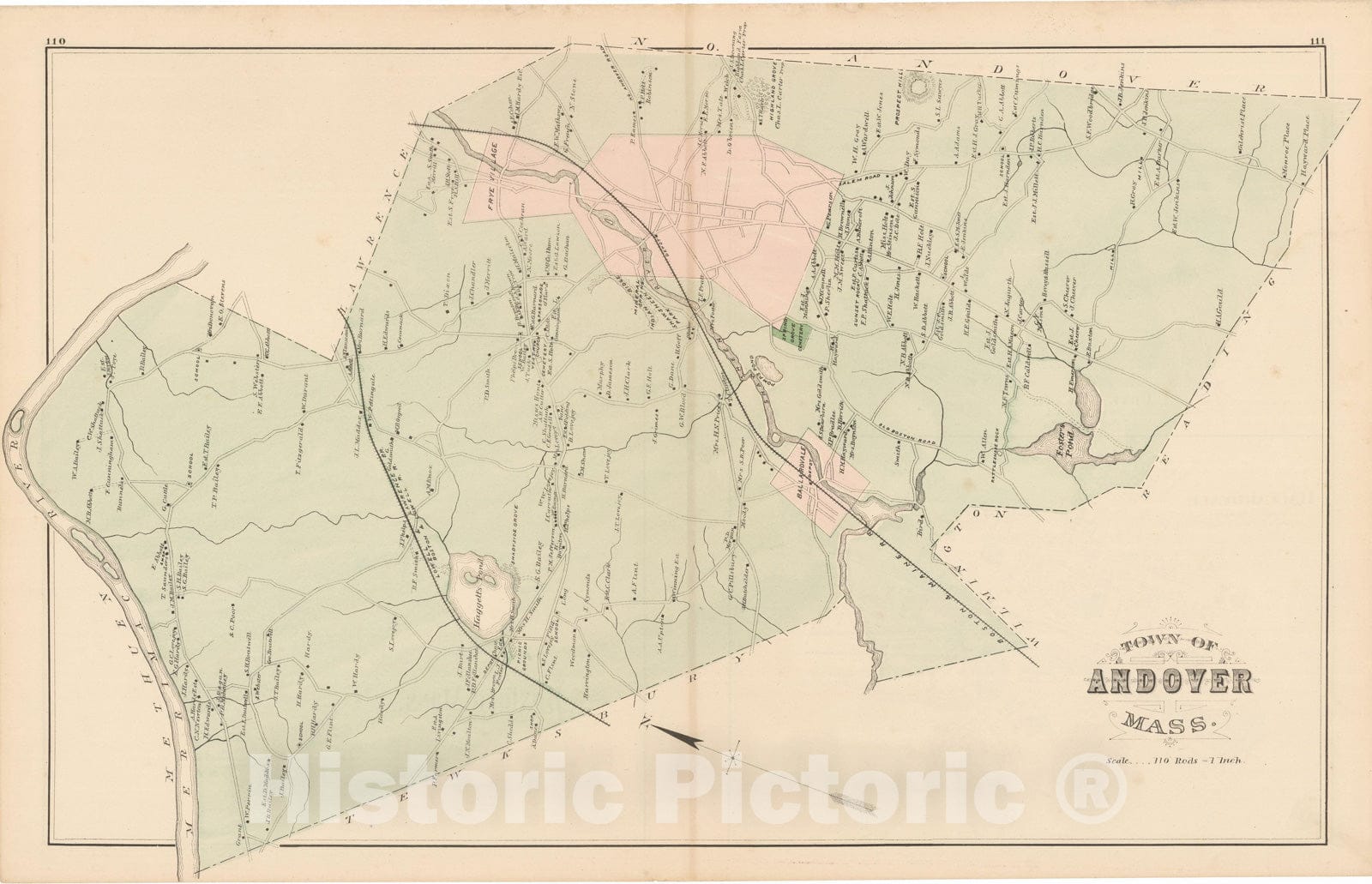 Historic Map : Atlas of Essex County, Andover 1884 , v3, Vintage Wall Art