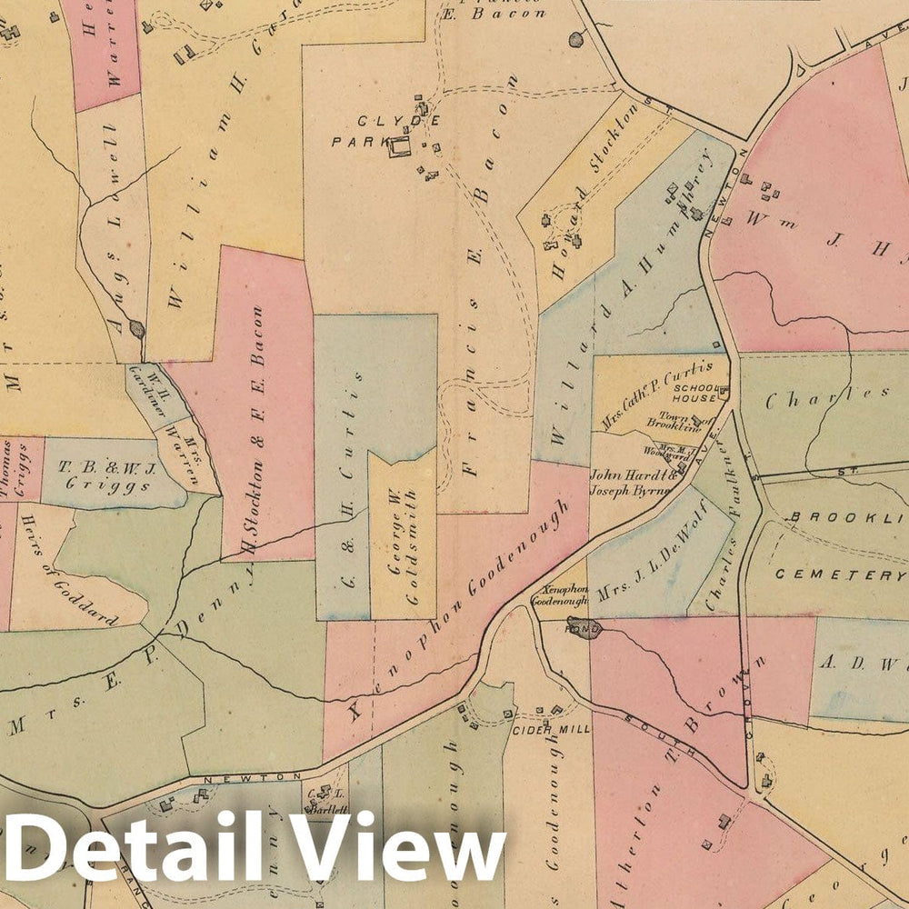 Historic Map : Atlas Town of Brookline, Brookline 1874 Plate N , Vintage Wall Art