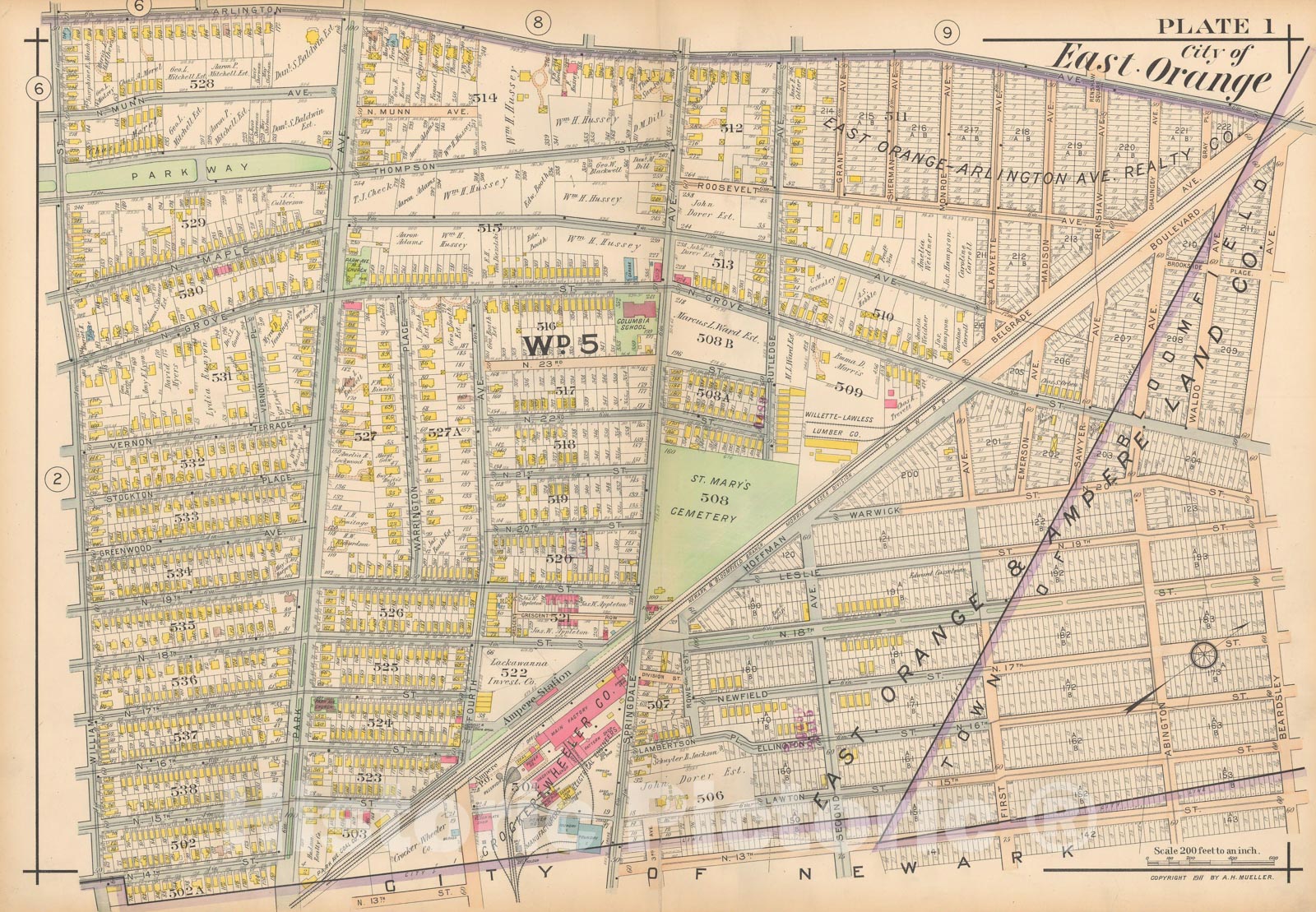 Historic Map : Atlas Oranges, East Orange 1911 Plate 001 , Vintage Wall Art