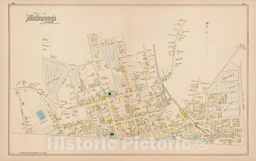 Historic Map : Atlas of Middlesex County, Massachusetts, Marlborough 1889 , v2, Vintage Wall Art
