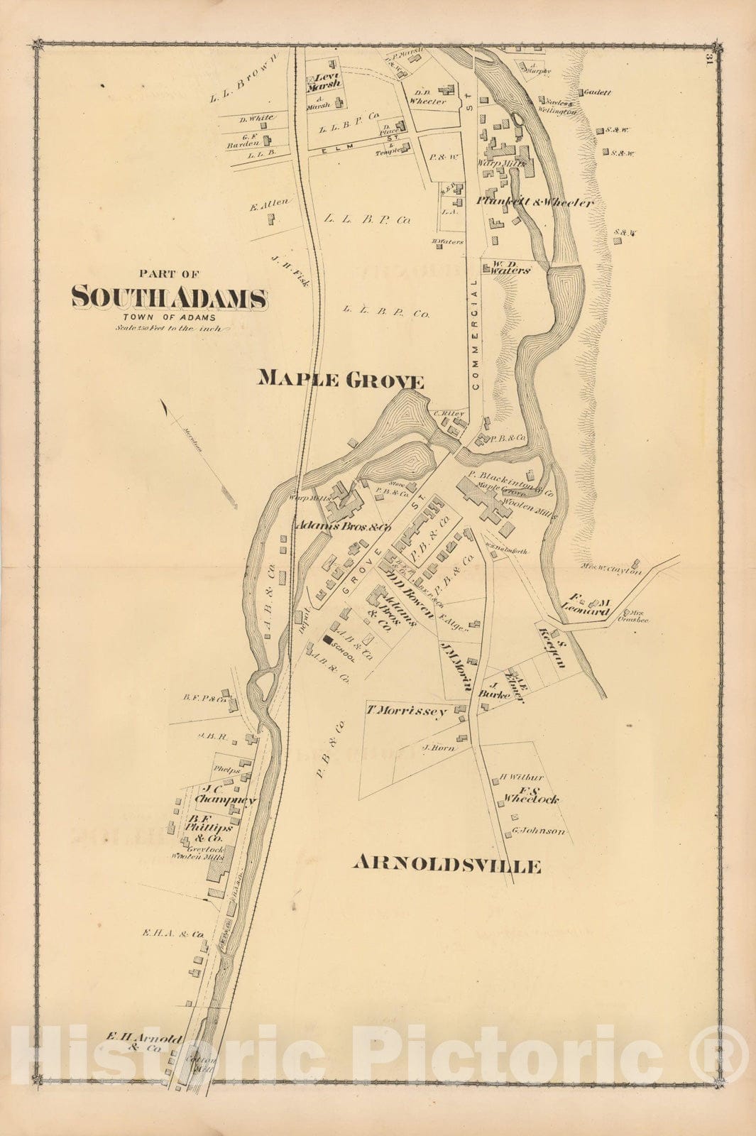Historic Map : County Atlas of Berkshire County, South Adams 1876 , v3, Vintage Wall Art
