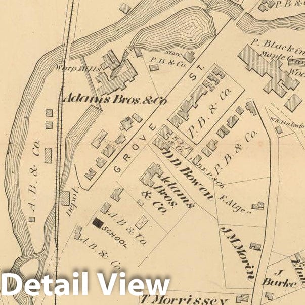 Historic Map : County Atlas of Berkshire County, South Adams 1876 , v3, Vintage Wall Art