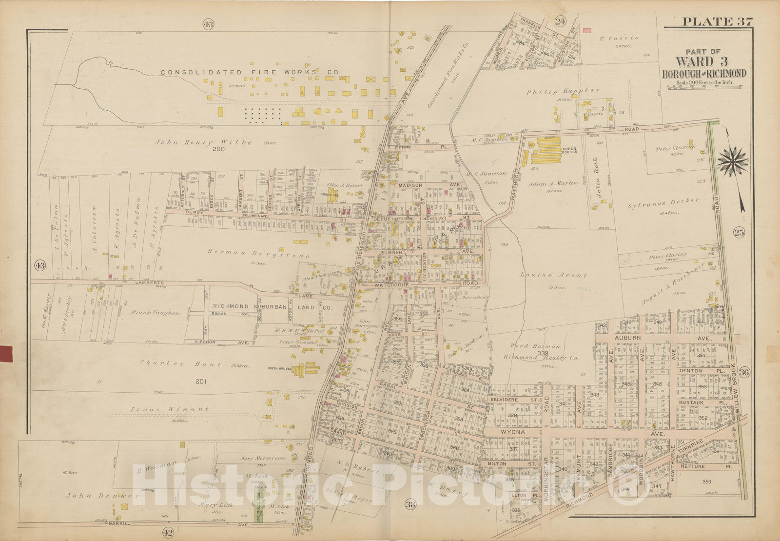 Historic Map : Atlas of Staten Island, Borough of Richmond, Vol 1, Staten Island 1917 Plate 037 , Vintage Wall Art