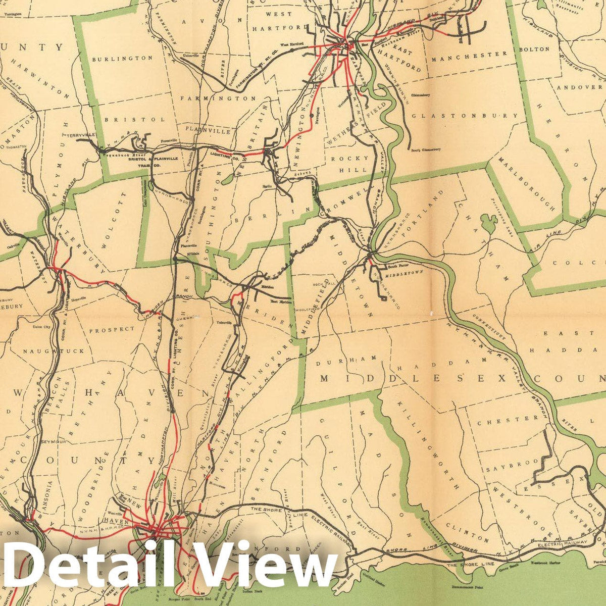 Historic Map : Map of The Street Railways of Connecticut 1912 , Vintage Wall Art